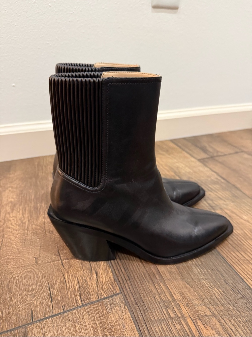 Coach Black Leather Prestyn Pointed Ankle Boot with Sculpted Heel - Picture 3 of 5